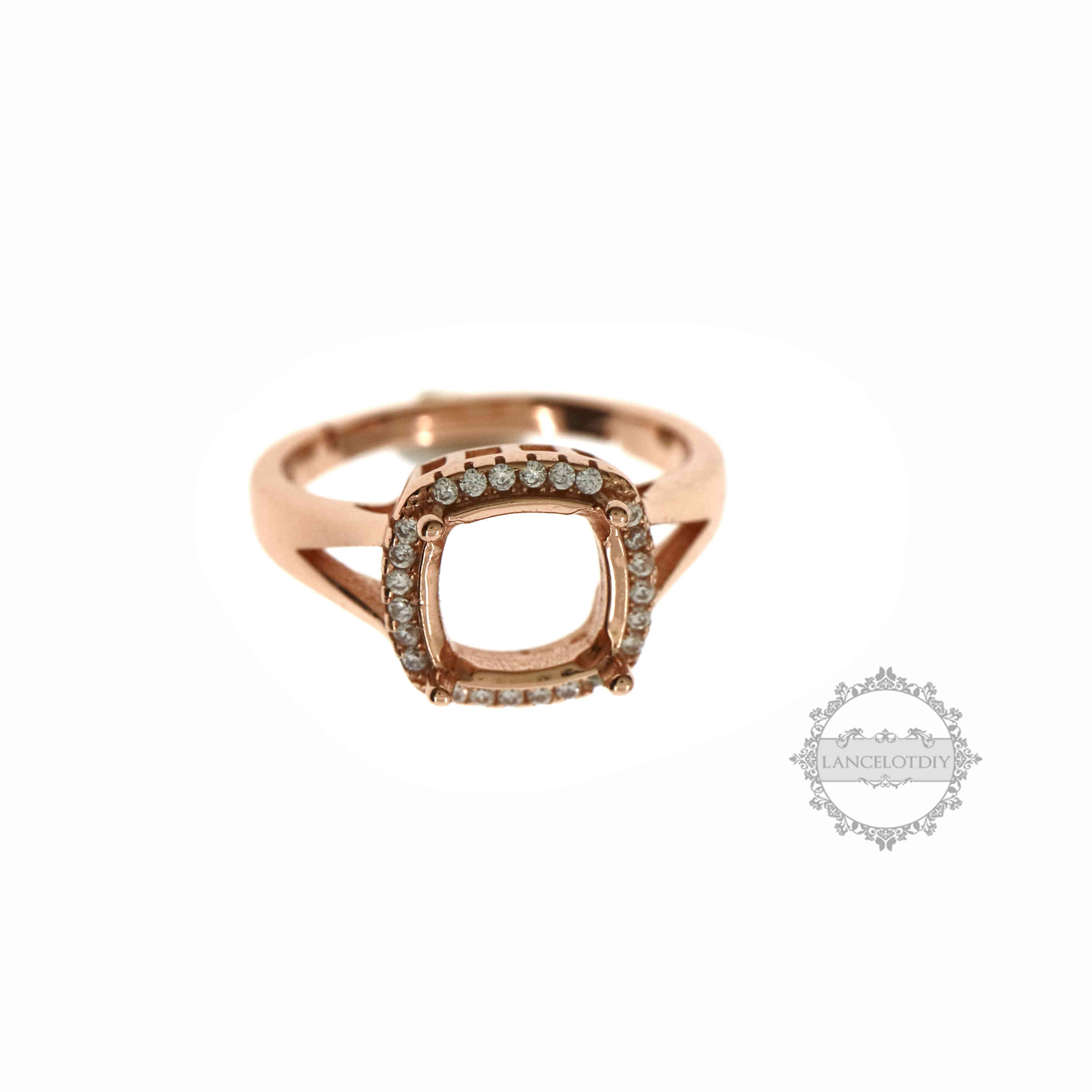 Keepsake Breast Milk Halo Square Cushion Prong Ring Settings Resin Solid 14K Gold Moissanite Accents DIY Ring Blank Band for Gemstone 1294112-1